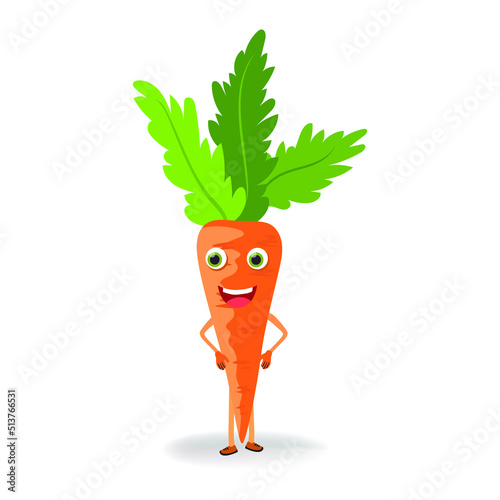 Carrot character with funny cartoon smiling. Semi-realistic Carrot character. Happy vegetable vector illustration. vector Cartoon Carrot vector for children's books.