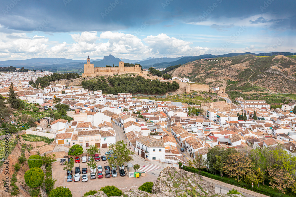 Aerial of the Antequera Castle, Antequera, Andalusia Aerial of the Antequera Castle, Antequera, Andalusia