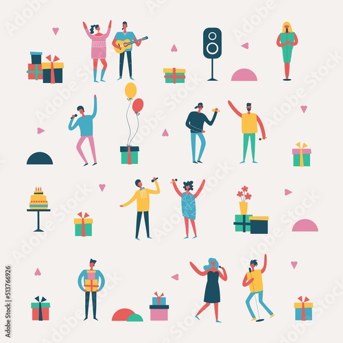 Wallpaper Mural Vector background in a flat style of group of happy friends celebrating birthday party. Torontodigital.ca