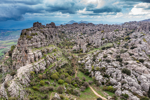Aerial of El Torcal de Antequera nature reserve, Antequera, Andalucia photo