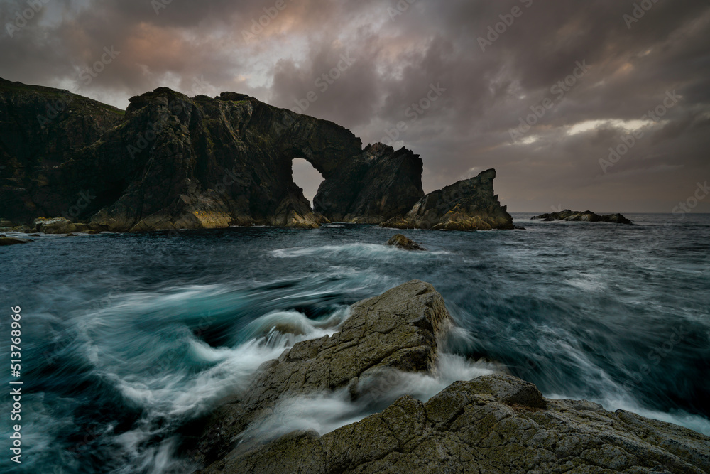 Natural Rock sea arch known as Stac A Phris located on the Isle of Lewis, Outer Hebrides. 