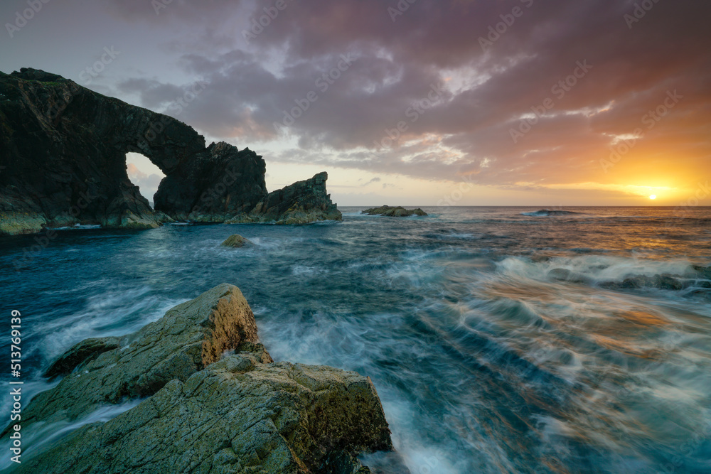 Natural Rock sea arch known as Stac A Phris located on the Isle of Lewis, Outer Hebrides. 