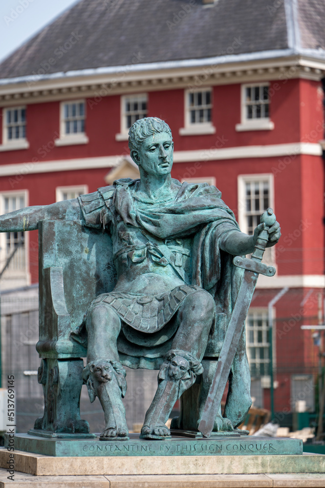Statue of Constantine The Great, the first Roman emperor to convert to Christianity, York Minster, City of York, North Yorkshire, England Statue of Constantine The Great, the first Roman emperor to convert to Christianity, York Minster, City of York, North Yorkshire, England