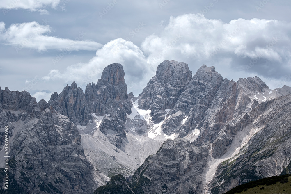 Cristallo mountain with a little snow and a sky with some clouds, Dolomites, Veneto, Italy Cristallo mountain with a little snow and a sky with some clouds, Dolomites, Veneto, Italy