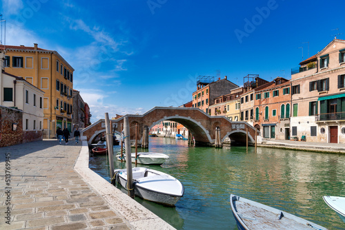 The characteristic bridge of three arches, Sestiere Cannaregio, Venice, UNESCO World Heritage Site, Veneto, Italy photo