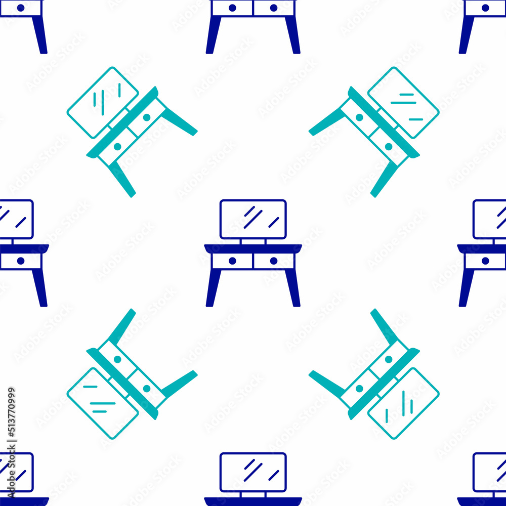 Blue Dressing table icon isolated seamless pattern on white background. Vector