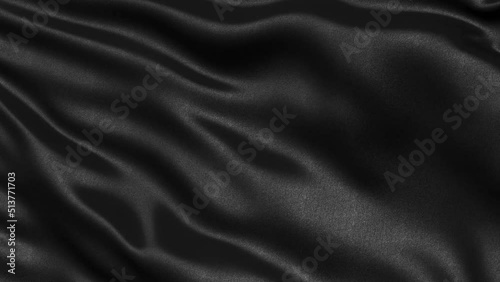 Seamless loop of black fabric waving in the wind. 3D animation of loopable dark motion background.