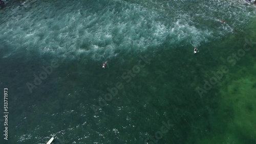 Aerial view of surfers in the Indian ocean