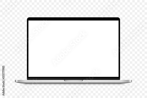 Laptop mockup isolated on transparent background with white screen. Stock royalty free vector illustration