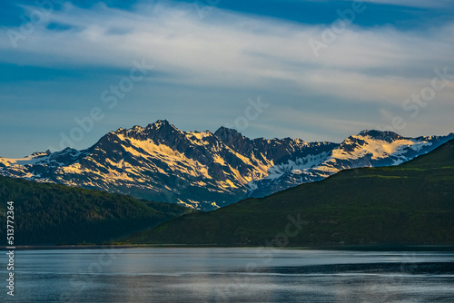 Fototapeta Naklejka Na Ścianę i Meble -  Mountain Sunset at Valdez Arm, Valdez AK