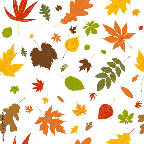 leaves autumn background seamless pattern in flat design,  vector