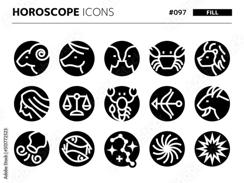 星座に関連する塗りつぶしスタイルのアイコンセット_097