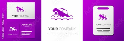 Logotype Flood car icon isolated on white background. Insurance concept. Flood disaster concept. Security, safety, protection, protect concept. Logo design template element. Vector