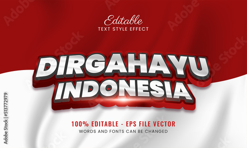 3d editable text effect for indonesia independence day on red and white flag 3d Premium vector