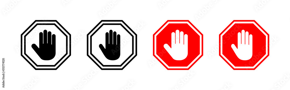 Stop icon vector. stop road sign. hand stop sign and symbol. Do not enter stop red sign with hand Stop icon vector. stop road sign. hand stop sign and symbol. Do not enter stop red sign with hand