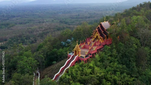 Aerial view of Wat Doi Prachan Mae Tha or Wat Phra That Doi Phra Chan in Lampang, Thailand photo