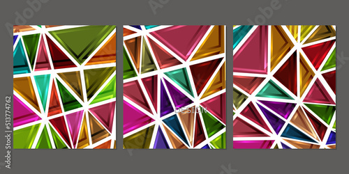 Set of vector cover notebook design. Abstract rainbow minimal triangles halftone template design for notebook paper, copybook brochures, book, magazine. Planner and diary cover for print