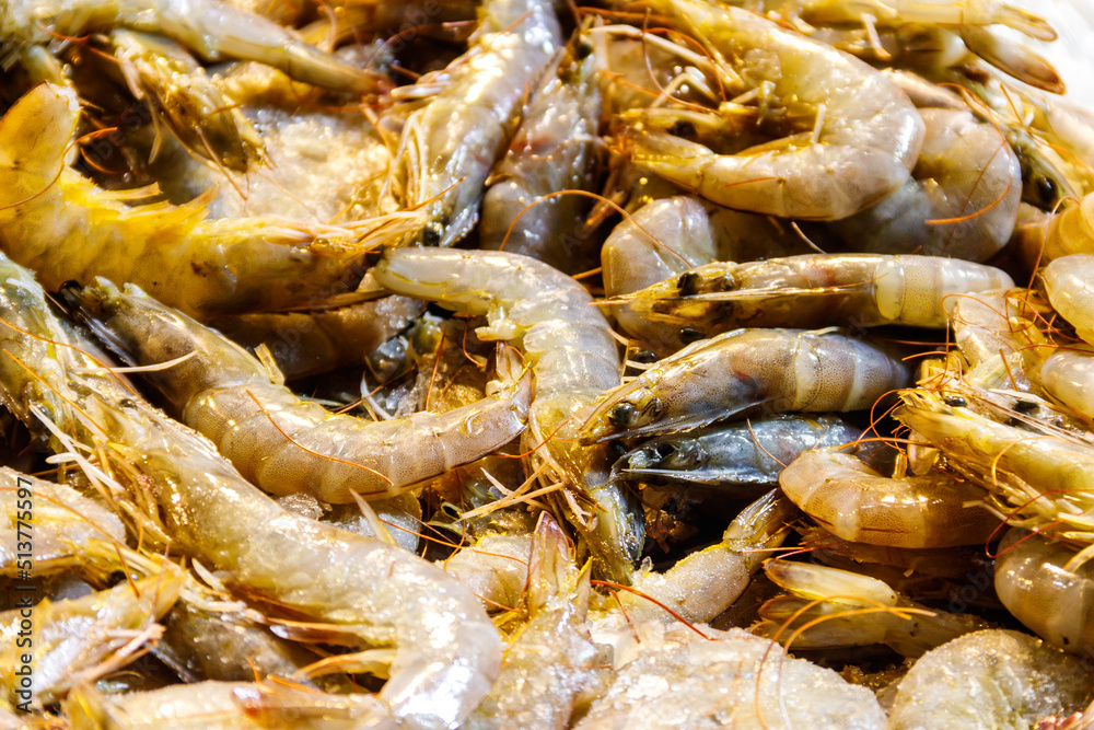 Fresh raw prawns for sale at fish market Fresh raw prawns for sale at fish market
