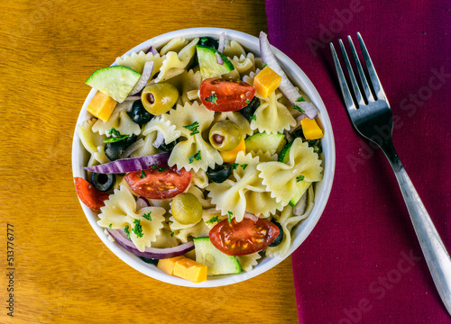 farfalle pasta salad  with fresh vegetables