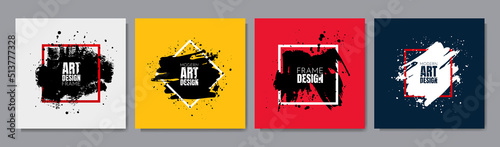 Vector illustration. Grunge frame vibrant color. Ink brush stroke. Paint splash isolated on background. Design elements for social media template, web banner. Retro vintage concept