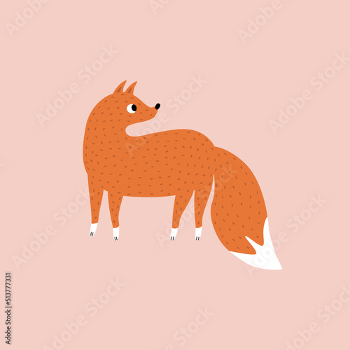 Cute ginger fox hand drawn vector illustration. Isolated funny forest animal in flat style for kids logo or icon.
