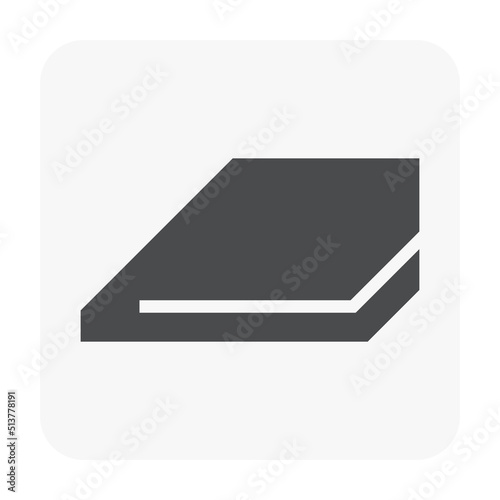 Plasterboard vector icon. May called drywall, gypsum board, sheetrock or gypsum panel. Construction material with thickness, fire resistant or insulated for wall, ceiling. Installation by adhesive.
