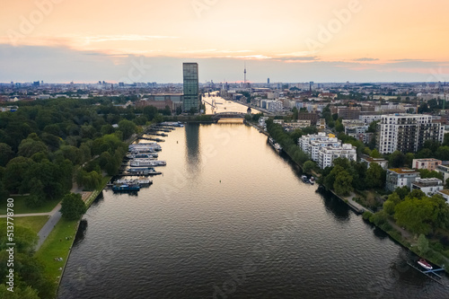 View of Berlin from Treptower Park by sunset