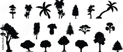 Different types of tree Silhouette. 