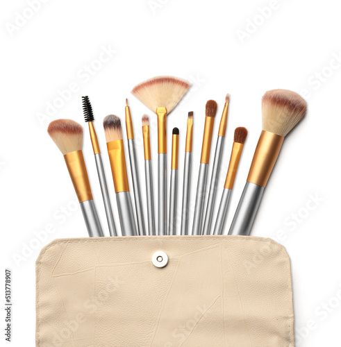 Cosmetics. Make up brushes set over white background. With clipping path photo