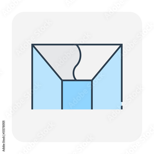 Dropped ceiling in empty room vector icon. Modern interior design idea with board, drywall or plasterboard at high for installation hidden light. Building and space for bedroom, living room, showroom.