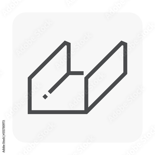 Aluminium frame profile called track or channel vector icon for construction wall and ceiling framing structure for install, attaching and fixings, board, drywall, plasterboard or gymsum panel.D4:F4
