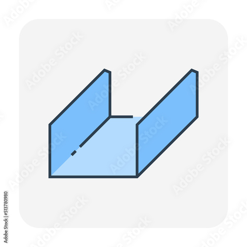 Aluminium frame profile called track or channel vector icon for construction wall and ceiling framing structure for install, attaching and fixings, board, drywall, plasterboard or gymsum panel.D4:F4
