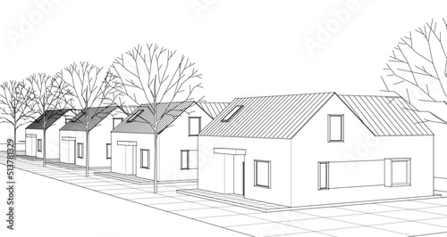 traditional architecture cottage city 3d rendering