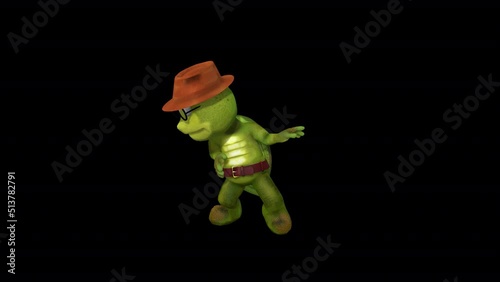 Cartoon Old Turtle Dance 1, animation.Full HD 1920×1080.10 Second Long.Transparent Alpha video..