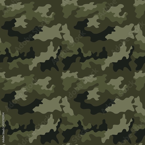 Vector camo seamless texture, classic military background, khaki pattern, disguise. Ornament