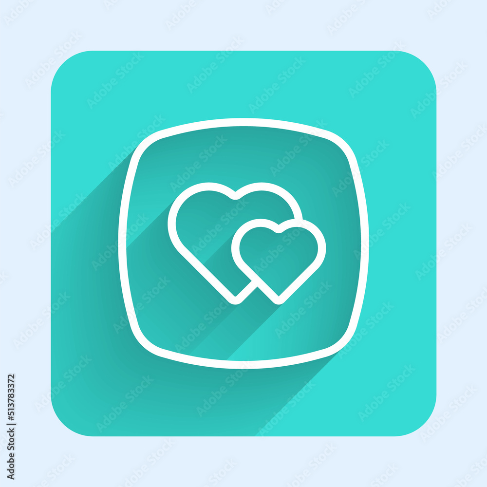 White line Heart icon isolated with long shadow background. Romantic symbol linked, join, passion and wedding. Happy Valentines day. Green square button. Vector White line Heart icon isolated with long shadow background. Romantic symbol linked, join, passion and wedding. Happy Valentines day. Green square button. Vector