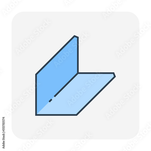 Aluminium frame profile called wall angle vector icon for construction wall and ceiling framing structure for install, attaching and fixings, board, drywall, plasterboard or gymsum panel.
