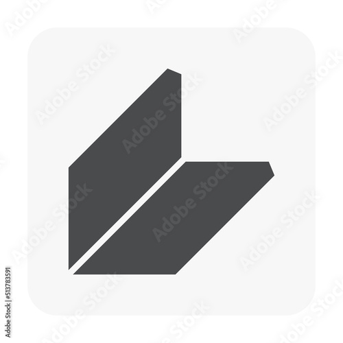 Aluminium frame profile called wall angle vector icon for construction wall and ceiling framing structure for install, attaching and fixings, board, drywall, plasterboard or gymsum panel.
