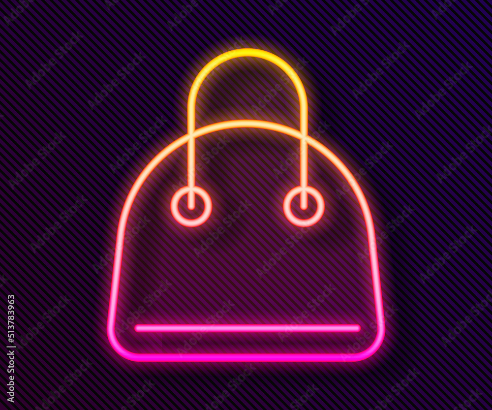Glowing neon line Handbag icon isolated on black background. Female handbag sign. Glamour casual baggage symbol. Vector Glowing neon line Handbag icon isolated on black background. Female handbag sign. Glamour casual baggage symbol. Vector