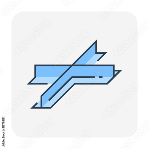 Ceiling frame T-bar vector icon. May called joists, aluminium profile, construction material to install, connect in grid line for hange drywall, plasterboard, gypsum panel under roof in home building.