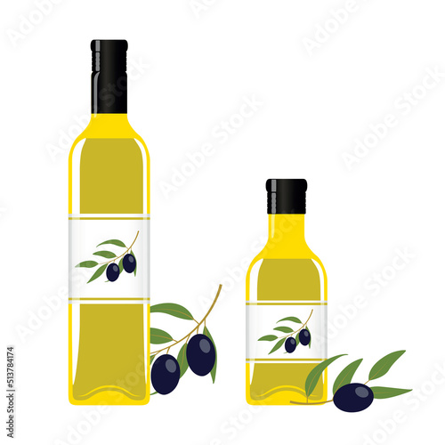 big and small glass bottle with olive oil isolated on white