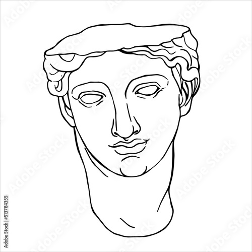 Line drawings of heads of antique statues of goddess and mythical god in engraving style. Creative minimal linear woman vector. Greek sculptures