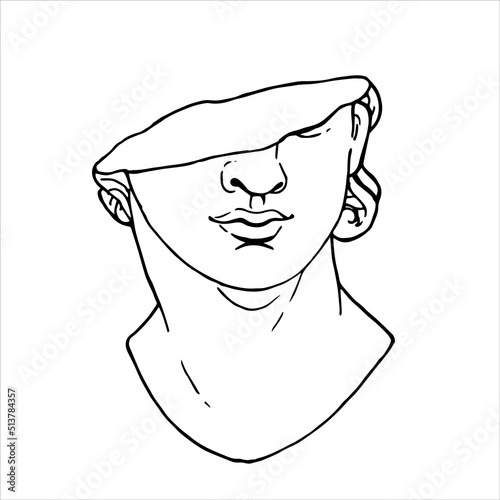 Line drawings of heads of antique statues of goddess and mythical god in engraving style. Creative minimal linear woman vector. Greek sculptures
