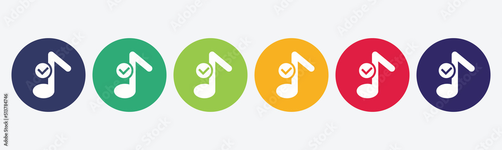 Vector set isolated with music accepted icon. Vector set isolated with music accepted icon.