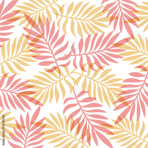 Simple Tropical Leaves Background. Abstract Backdrop With Overlaying Palm Leaves of Yellow and Orange Color. Summer Exotic Wallpaper Vector.