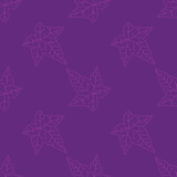 Seamless pattern of contour ivy leaves on a purple or violet background. Pastel colors. Ivy leaves in a ornament. Nature or plant print or background