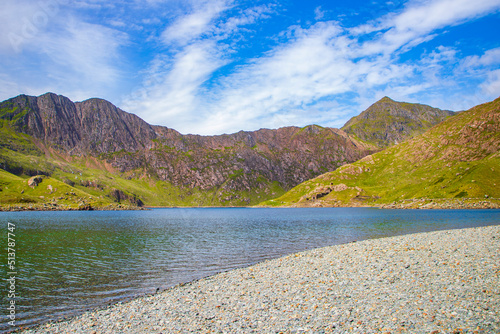 Beautiful landscape panorama of Snowdon mountain with lakes in North Wales. UK
