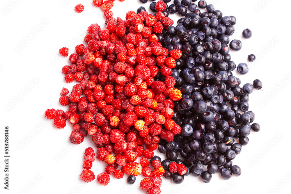 wild strawberries and blueberries, fresh wild berries wild strawberries and blueberries, fresh wild berries