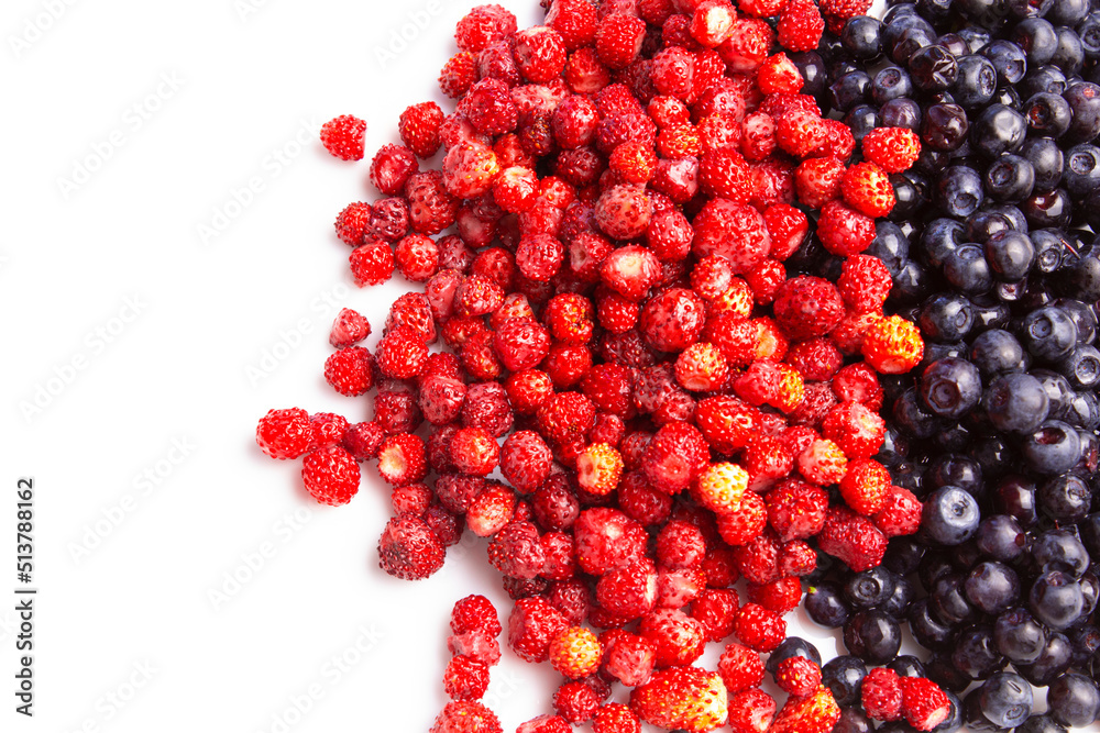 wild strawberries and blueberries, fresh wild berries wild strawberries and blueberries, fresh wild berries