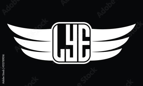 LYE three Letter Wings Flying Initial wing symbol minimalist creative concept flag icon professional logo design Vector template with abstract black and white tattoo